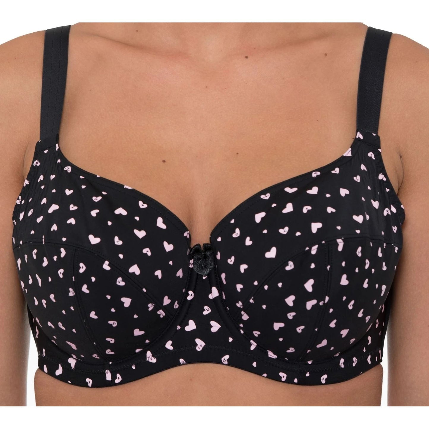 Gemm Full Cup Heart Print Bra - Black/Pink