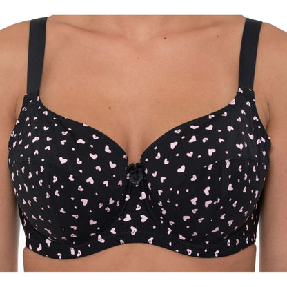 Gemm Full Cup Heart Print Bra - Black/Pink