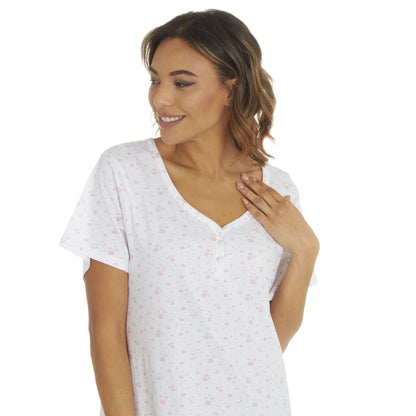 Cottonique Short Sleeve Floral Nightdress - White/Pink Cottonique