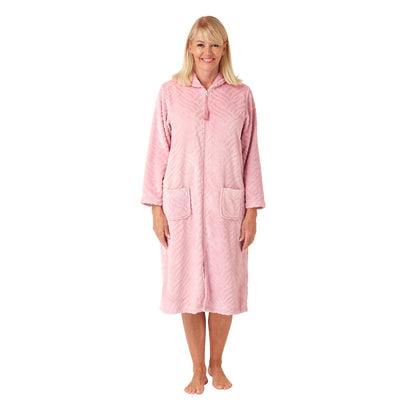 Marlon Womens Embossed Zip Robe - Dusky Pink