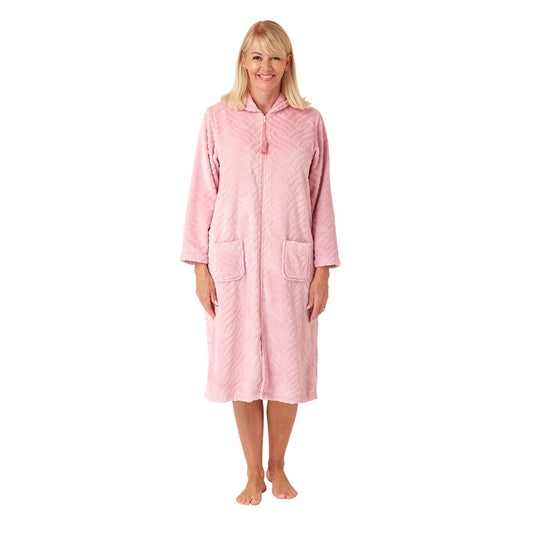 Marlon Womens Embossed Zip Robe - Dusky Pink