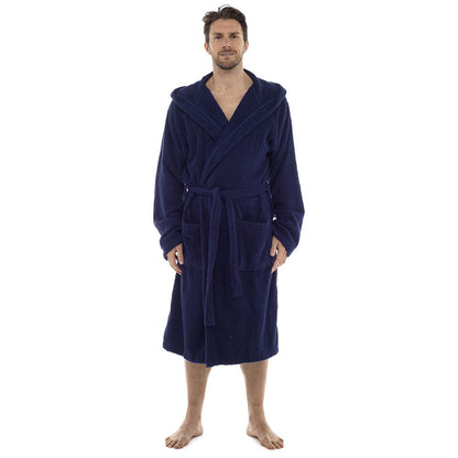Tom Franks Mens Cotton Hooded Towelling Robe - Navy