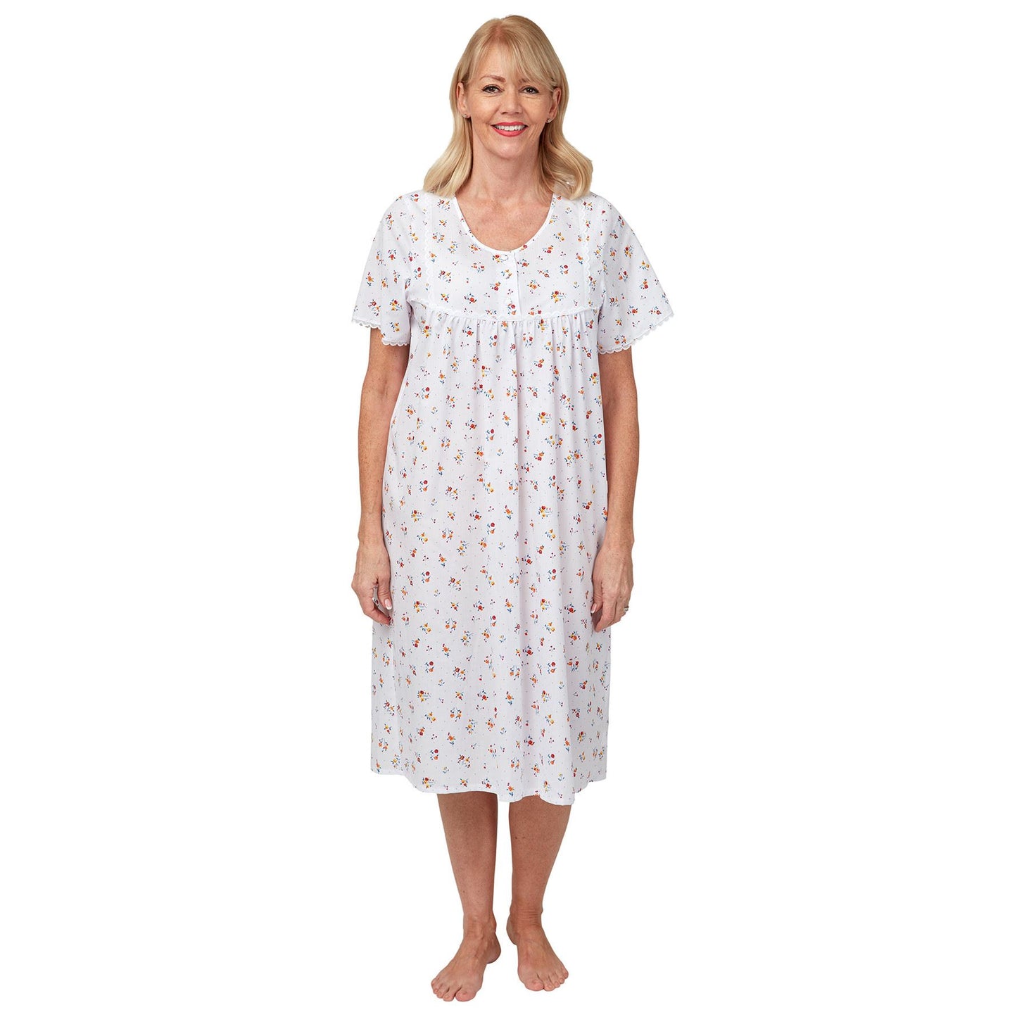 Marlon Womens Poly Cotton Short Sleeve Floral Nightdress - Pink