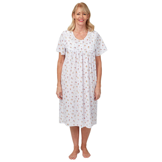 Marlon Womens Poly Cotton Short Sleeve Floral Nightdress - Pink