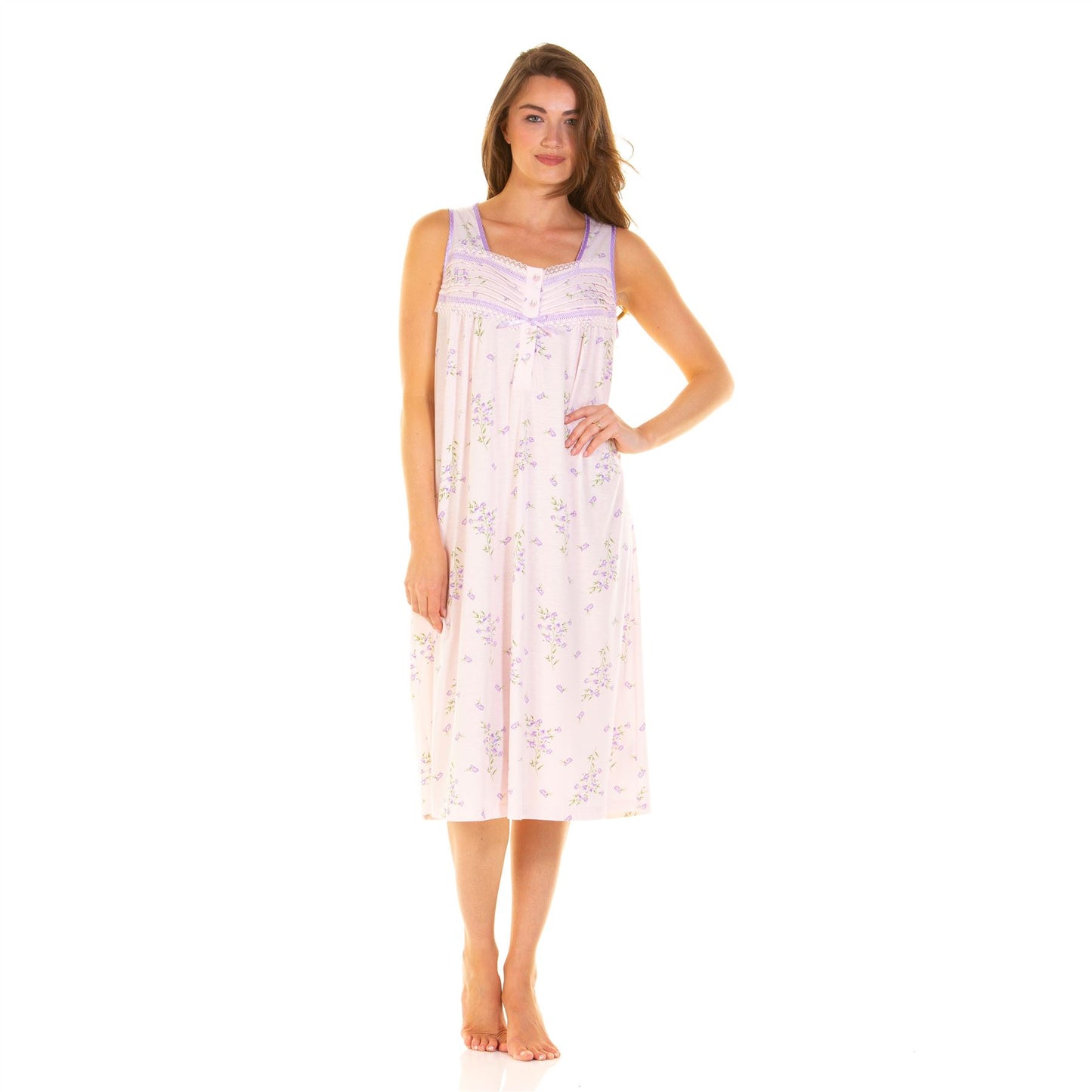La Marquise Sleeveless Jersey Floral Nightdress - Pink