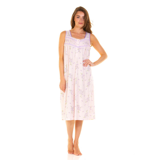 La Marquise Sleeveless Jersey Floral Nightdress - Pink
