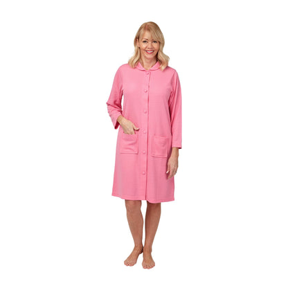 Marlon Button Through Waffle Robe - Pink