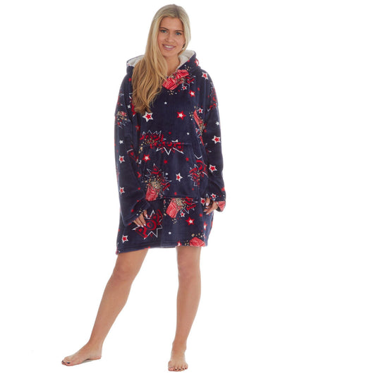 Forever Dreaming Womens Oversized Fleece Hoodie - Navy Popcorn