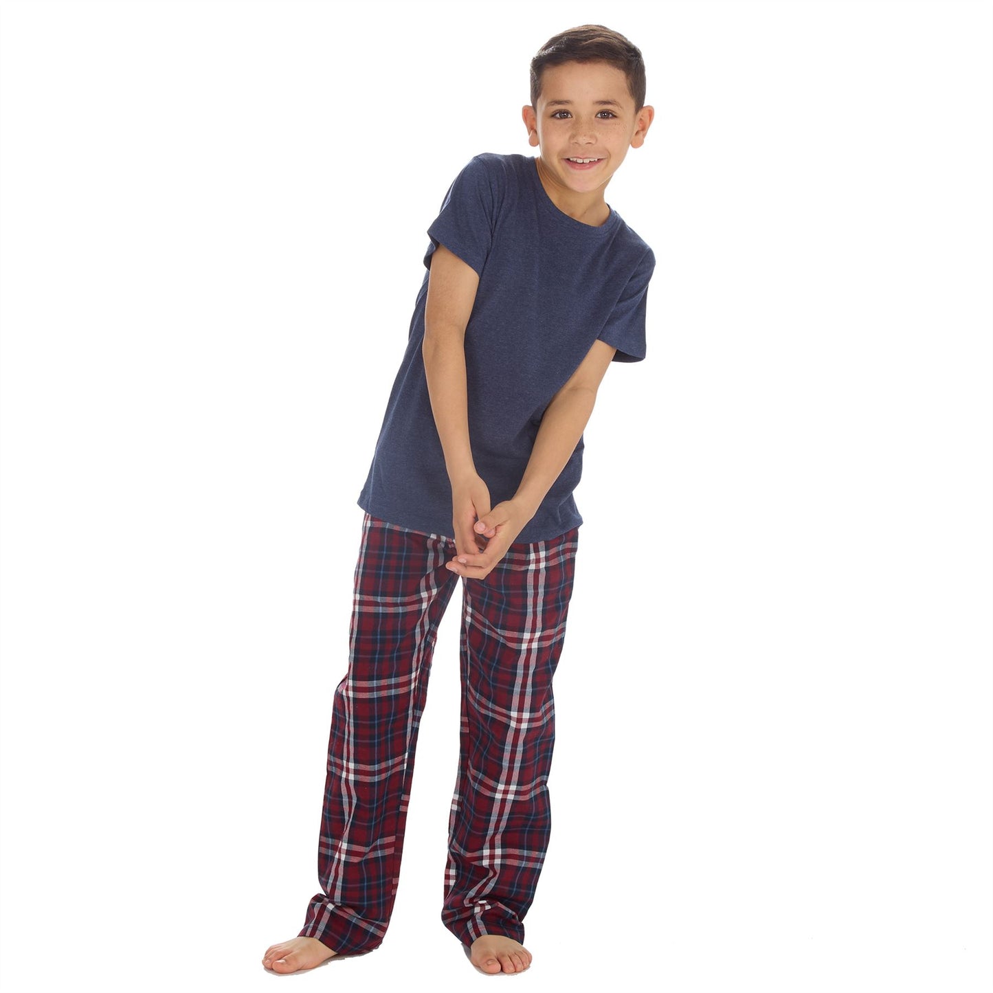 Cargo Bay Kids Top and Woven Check Bottoms - Denim/Burgundy