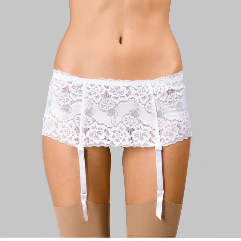 Silky Wide Lace Suspender Belt - White